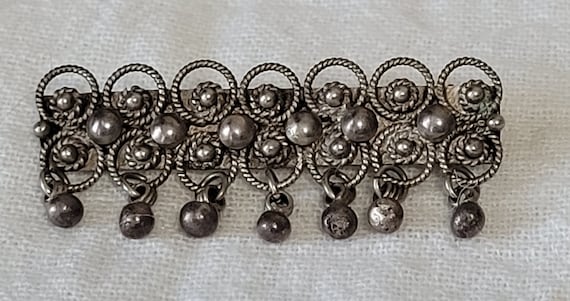 Vintage Silver Bar Brooch with Dangles - image 1