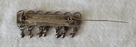 Vintage Silver Bar Brooch with Dangles - image 6