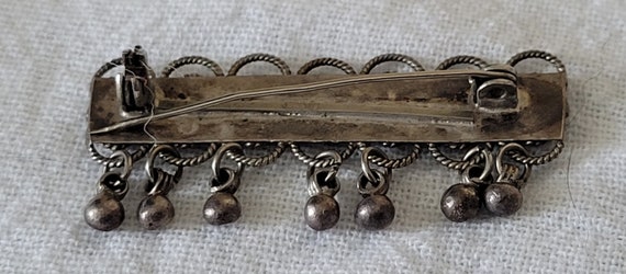 Vintage Silver Bar Brooch with Dangles - image 10