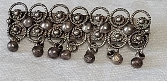 Vintage Silver Bar Brooch with Dangles - image 8