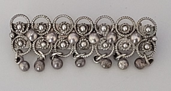 Vintage Silver Bar Brooch with Dangles - image 4