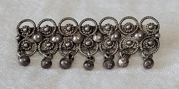 Vintage Silver Bar Brooch with Dangles - image 3