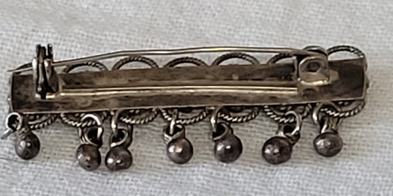 Vintage Silver Bar Brooch with Dangles - image 9