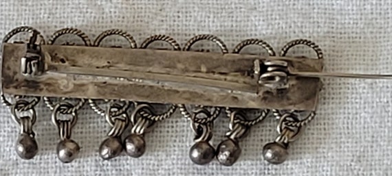 Vintage Silver Bar Brooch with Dangles - image 7
