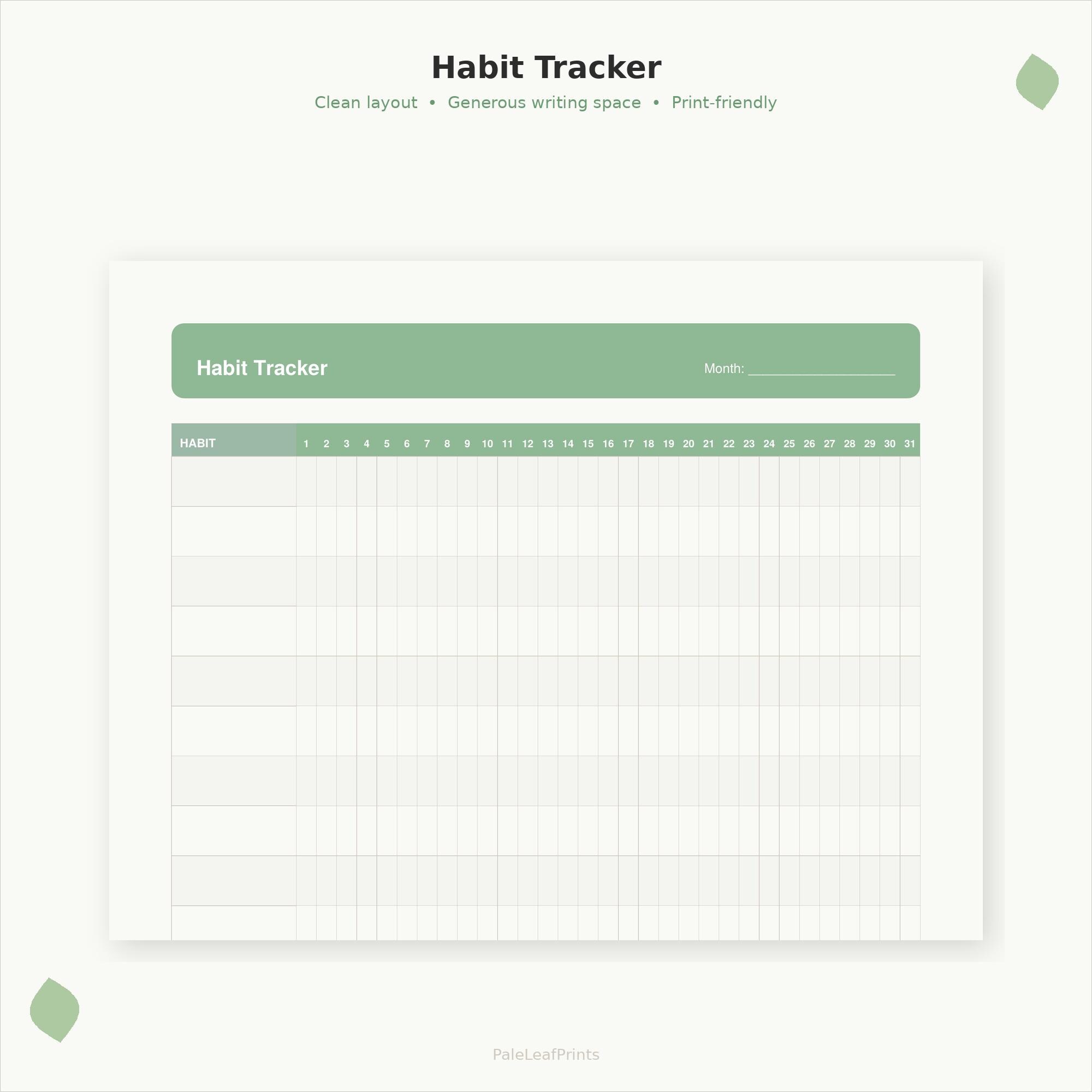 Minimalist Habit Tracker Printable | 30 Day Monthly Log (digital ...