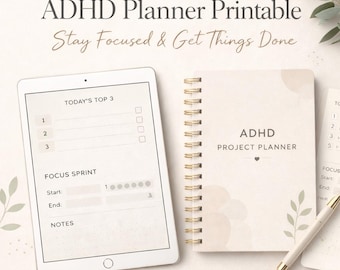 Planificateur de projet TDAH English | Système de mise au point neurodivergent | PDF imprimable | Téléchargement numérique