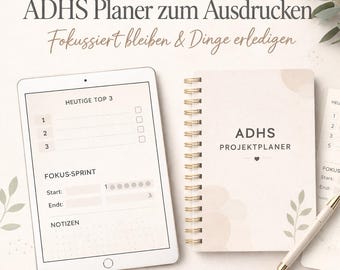 ADHS Projekt Planer zum Ausdrucken | Aufgaben Organisation Erwachsene | Produktivität Tracker | Goodnotes PDF Sofortdownload Deutsch