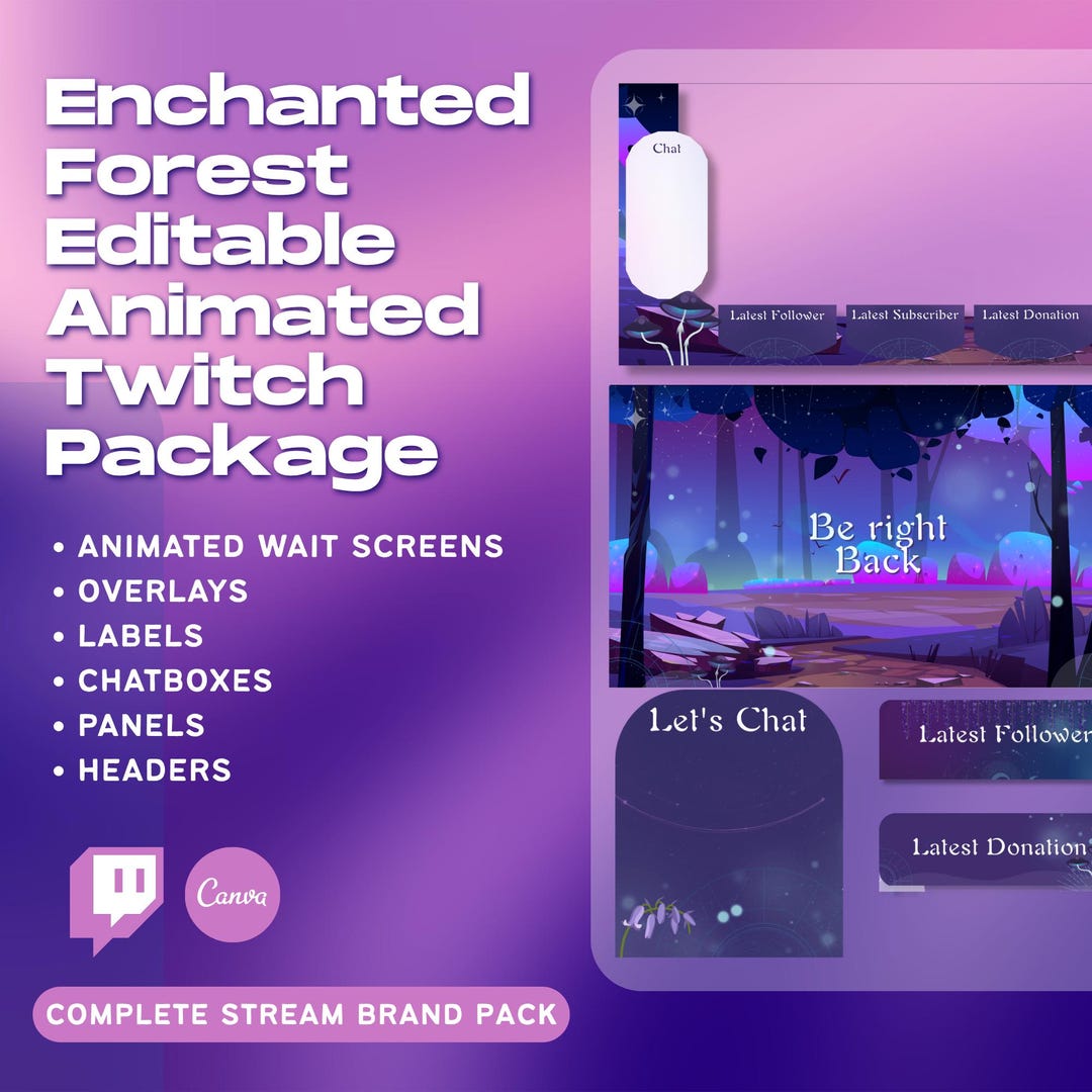 Enchanted Forest Animated Twitch Package | Editable Stream Overlays ...