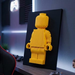 Pin Art Blocky Figure Silhouette, 3D Relief Wall Art, 3D Printed Decor