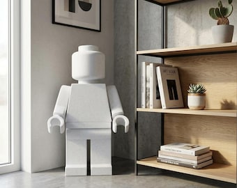 Estatua gigante de figura humanoide cúbica, decoración grande inspirada en juguetes, impresa en 3D.