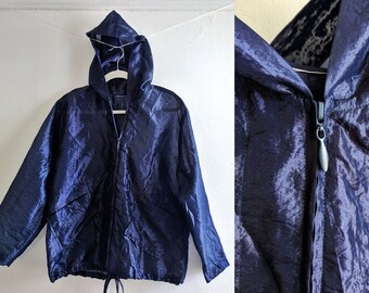 Sheer Shiny Purple-ish Midnight Blue Windbreaker Style Hooded Jacket