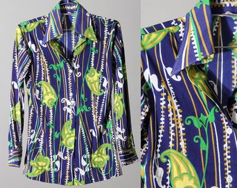 Beautiful Vivid Colorful 70s Patterned Button Up Shirt
