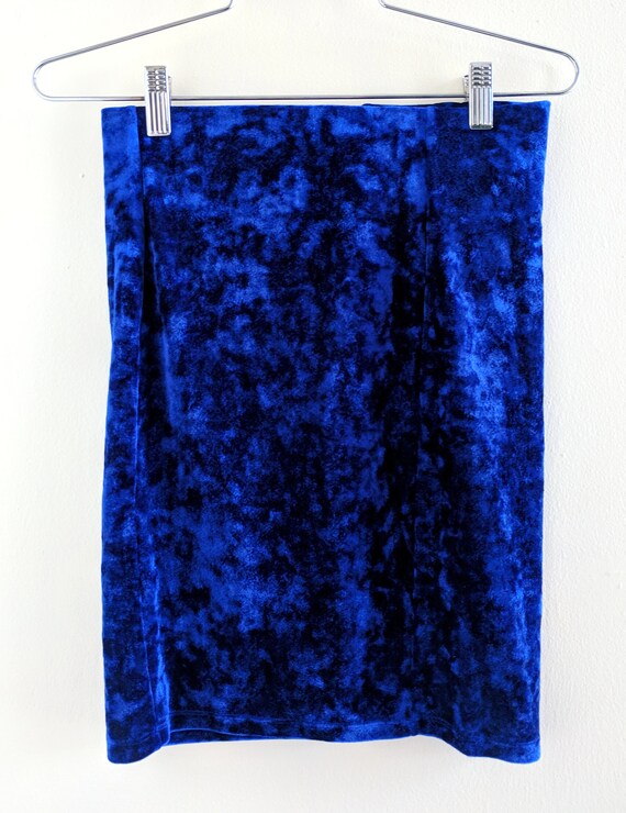 Blue Crushed Velvet Stretchy 90s Tube Skirt - image 3