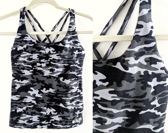 Black and Grey Camo Stretchy Tank Top Athletic Workout