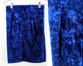 Blue Crushed Velvet Stretchy 90s Tube Skirt