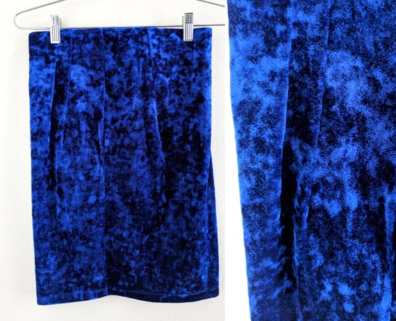 Blue Crushed Velvet Stretchy 90s Tube Skirt - image 1