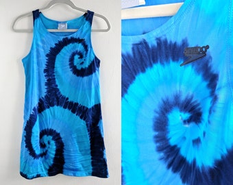 Stretchy Blue Tie Dye Speedo Shiny 90s Tank Top/Dress/Tunic