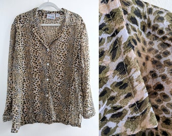 Sheer Leopard Print Collared Button Down 80s/90s Shirt