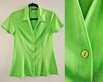 Neon Slime Green 90s Button Down Top