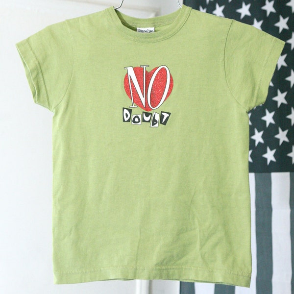 90s NO DOUBT Light Green Baby Tee with Glitter Heart Logo