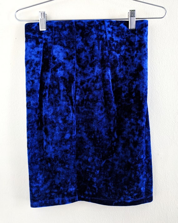 Blue Crushed Velvet Stretchy 90s Tube Skirt - image 2