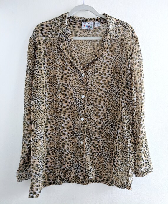 Sheer Leopard Print Collared Button Down 80s/90s … - image 2
