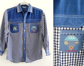 Gingham and Denim Weird Embroidered Western Shirt