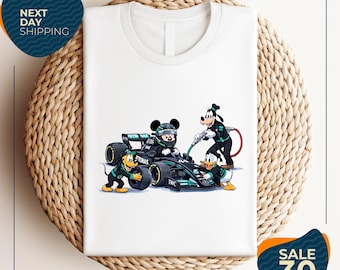 Mickey And Friends Racing Pit | F1 Disney Racing Pit Crew Shirt | Mickey Goofy Donald Formula Car Tee | Disney Motorsport Cartoon Shirt