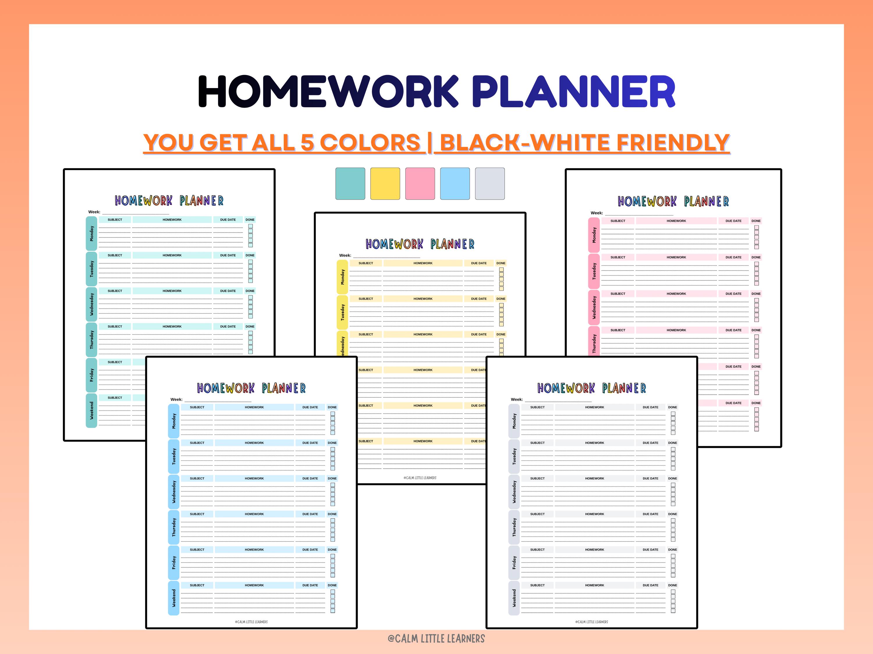 Editable Homework Planner Printable | Weekly Student Planner PDF ...