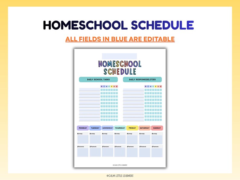 Editable Homeschool Schedule Printable | Weekly Planner PDF | Daily ...