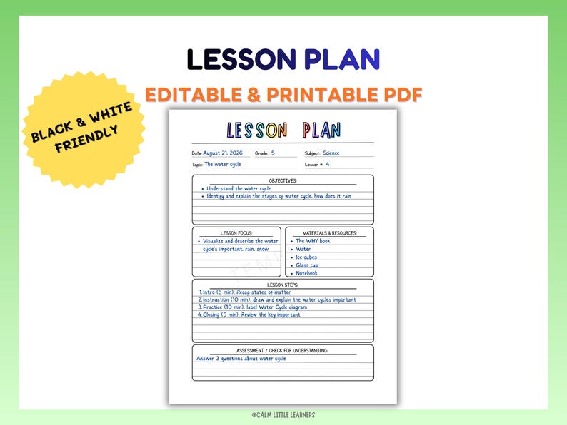 Editable Lesson Plan Template for Teachers, Printable Lesson Planner ...