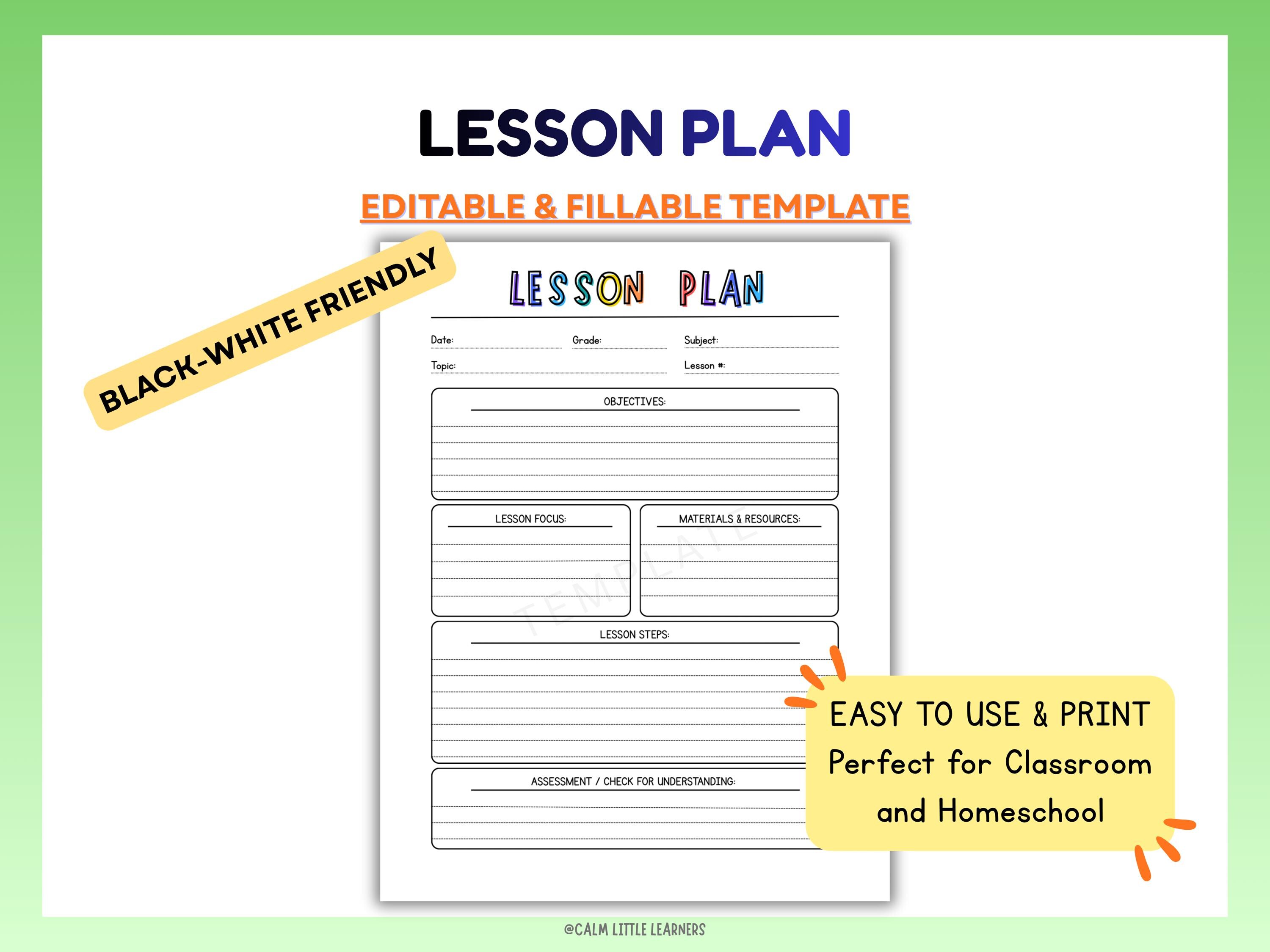 Editable Lesson Plan Template for Teachers, Printable Lesson Planner ...