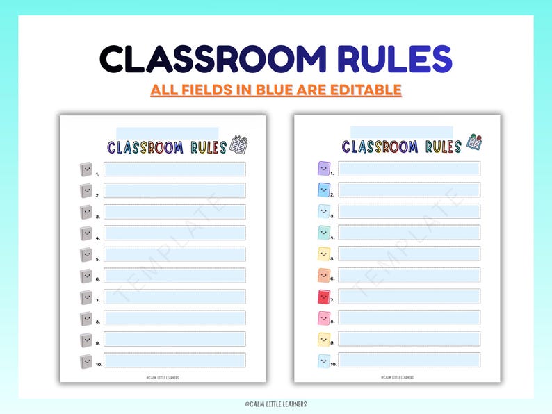 Classroom Rules Template Printable, Editable Classroom Rules Poster ...