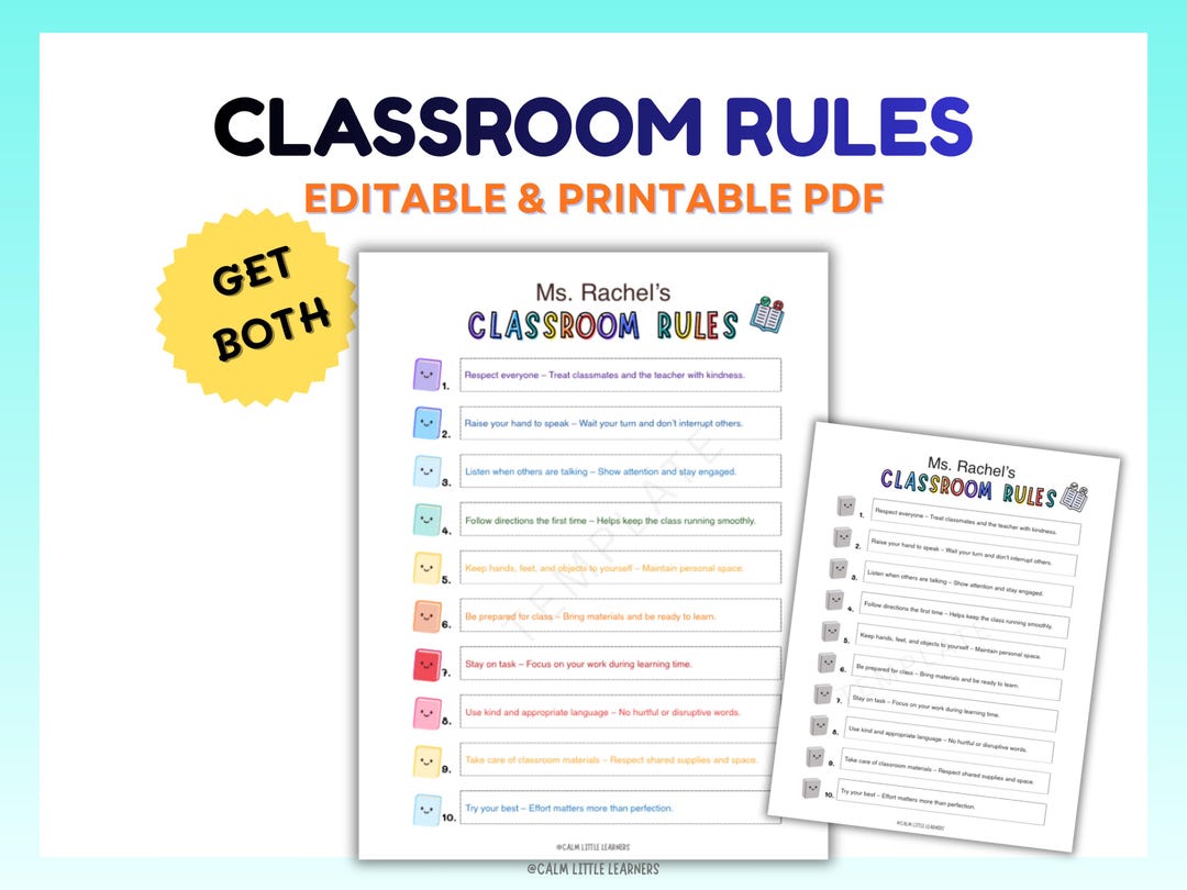 Classroom Rules Template Printable, Editable Classroom Rules Poster ...