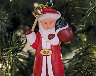 Rustic Wooden Santa Ornament