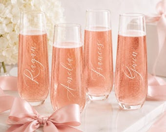 Personalized Champagne Glass Engagement Party Decor Bridesmaid Proposal Gift Box Filler Bachelorette Favor Idea Custom Cocktail Glass Set