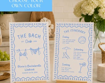 Personalized Bachelorette Itinerary Template Bach Club Card for Party Editable Canva Digital Download Social Club Decor Bachelorette Weekend