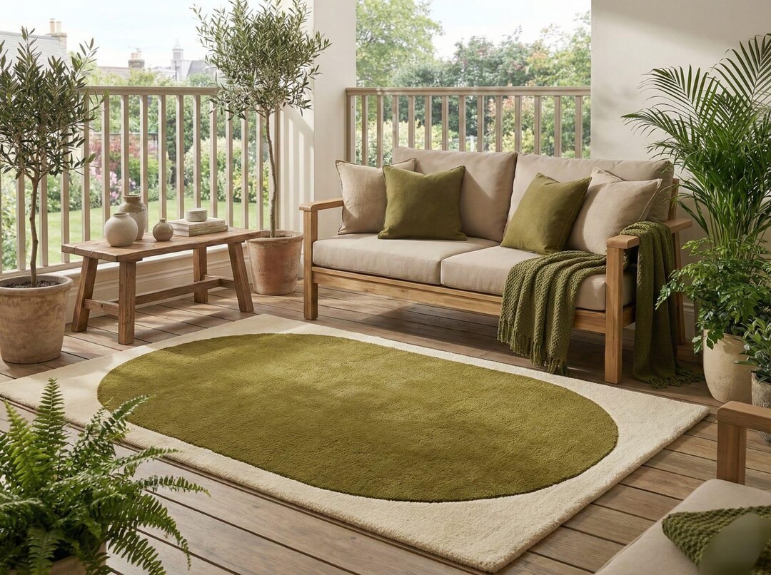 Organic Modern Olive Green & Cream Oval Rug, Earthy Minimalist Decor - Etsy
