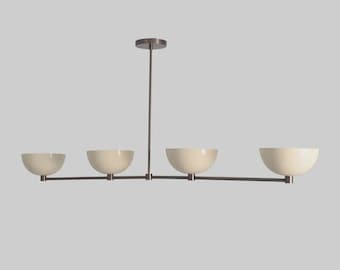 1950s Mid-Century Modern Brass Chandelier | Mid Century 4 Light Linear Dining Chandelier | Stilnovo Ceiling Fixture