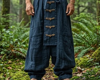 Mens Linen Harem Pants, Wide Leg Casual Pants, Loose Fit Cotton Pants, Boho Streetwear Pants, Comfortable Summer Trousers, Spring Pants