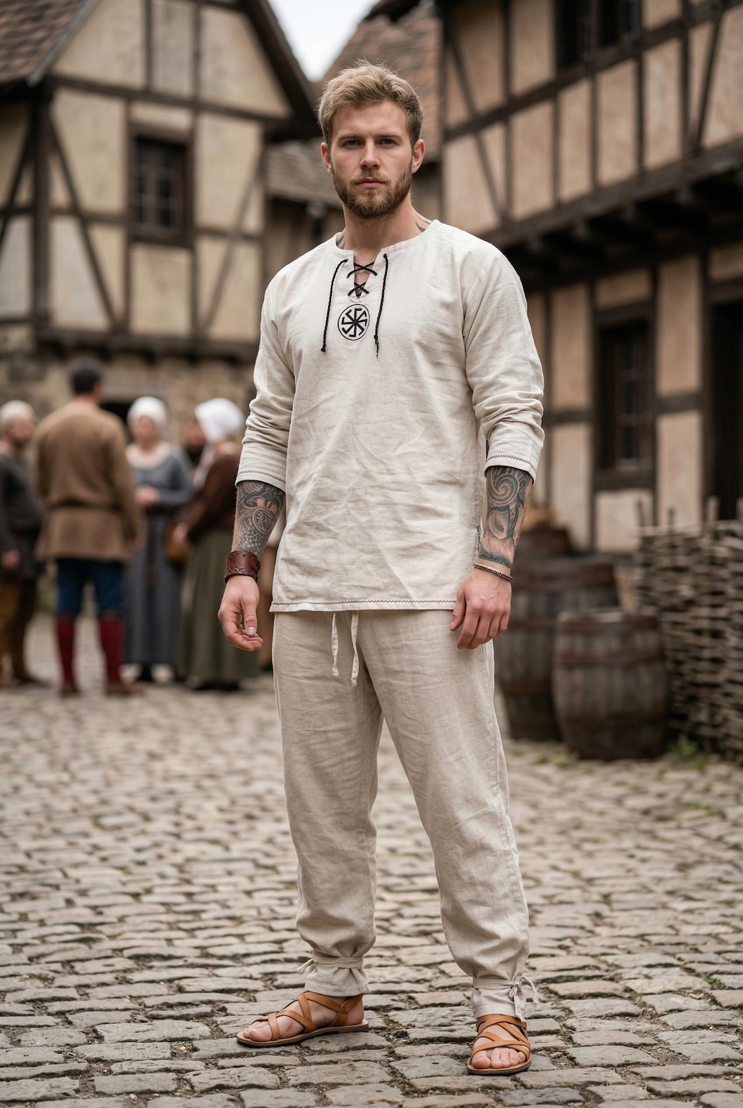 Medieval Viking Linen Shirt Men | Lace-up Tunic With Slavic Emblem ...