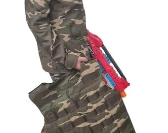 Kids Tactical Camouflage Uniform , Soldier Gear with MOLLE Plate Carrier  Full Camo Set, Handmade