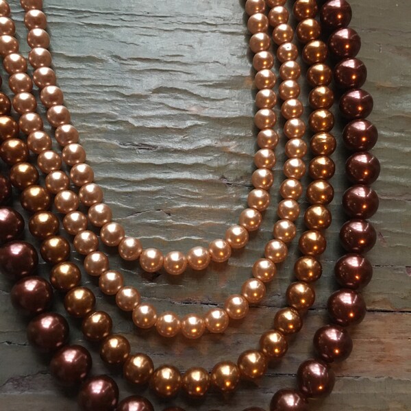 Vintage 1950's 4 Strand Taupe to Copper Bead Necklace Mad Men Lucy Rockabilly Timeless