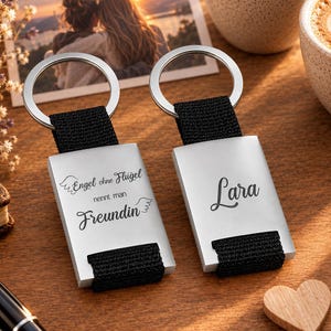 Portachiavi inciso – “Un angelo senza ali si chiama amico” – Regalo per il migliore amico, personalizzabile con nome/testo