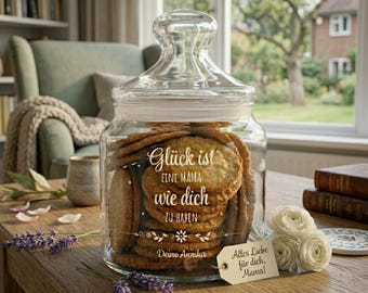 Keksglas Mama personalisiert mit Name – „Glück ist eine Mama wie dich zu haben“ Vorratsglas 2L Muttertag Geschenk