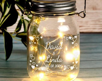Gepersonaliseerd solarglas met naam en datum – LED-verlichting met hartjes, romantische tuinverlichting, cadeau
