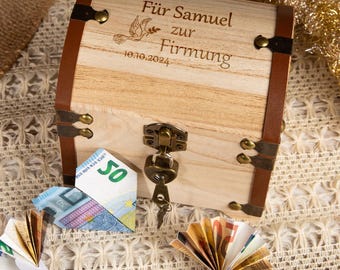 Baú do Tesouro Personalizado para Confirmação – Caixa de Madeira com Nome e Data Gravados, Lembrança Ideal para Adolescentes