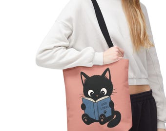Black Cat Reading Tote Bag | Book Lover Bookshop Shopper