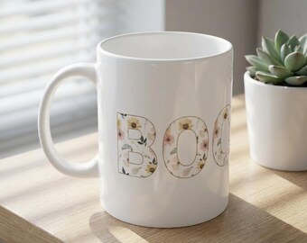 Bookish Floral Lettering Mug | Ceramic Coffee Cup, Floral Typography