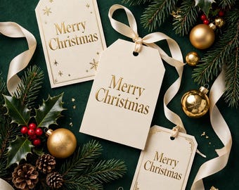 Juego de etiquetas y papel de regalo navideños imprimibles / Papel de regalo navideño, etiquetas / Navidad elegante